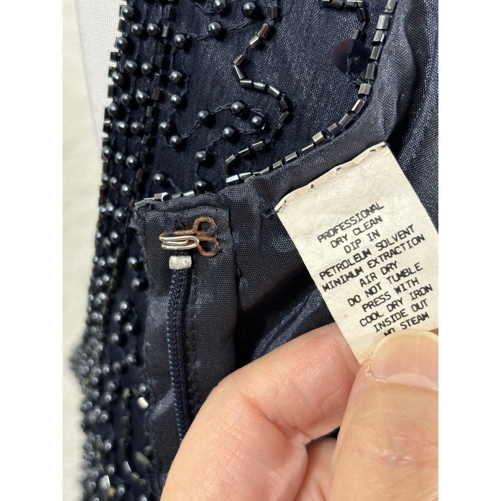 Vintage Stenay Dress Womens Medium Navy Blue Beaded Sleeveless V Neck Cocktail - Picture 6 of 9